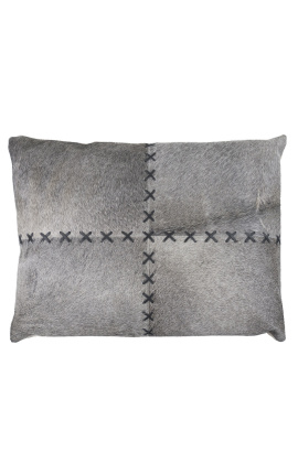 Stačiakampė pagalvėlė iš pilkos karvės odos su kryželiu 45 x 35