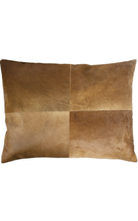 Cuscino rettangolare in pelle di mucca marrone e bianca 60 x 45