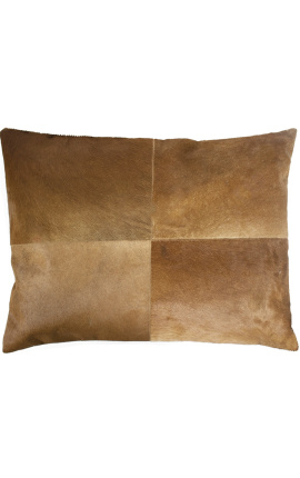 Прямоугольная подушка из коричневой и белой воловьей кожи 60 x 45