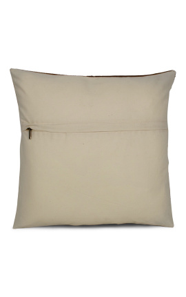 Square cushion in brown and white cowhide with cross stiches 45 x 45