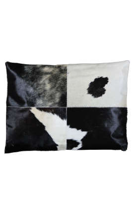 Almofada retangular em couro preto e branco 60 x 45
