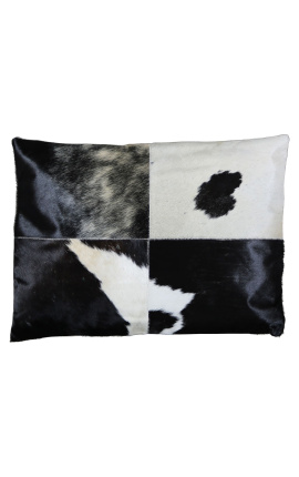 Suorakaiteen muotoinen tyyny ruskeaa ja valkoista lehmännahkaa 60 x 45