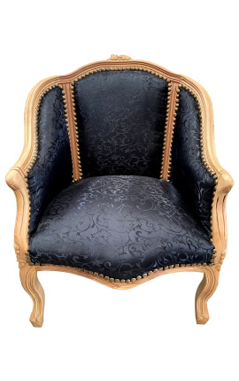 Bergere armchair Louis XV style bergere satin black and natural wood