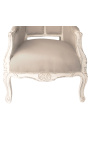 Grand fauteuil carrosse de style Baroque lin beige et bois beige patiné