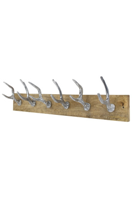 Coat rack in wood and aluminum "Deer" with 6 hooks