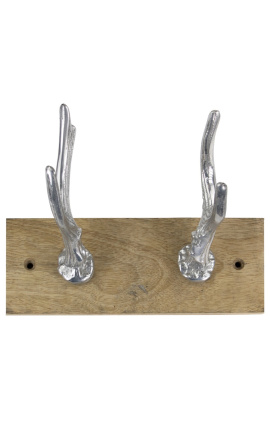 Coat rack in wood and aluminum "Deer" with 2 hooks