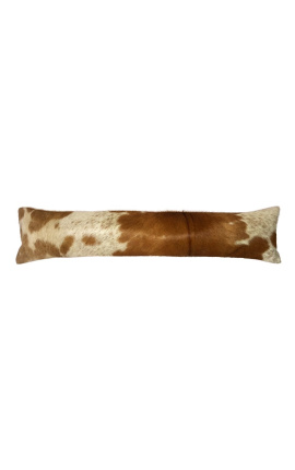 Cushion wedge door blocker in brown and white cowhide