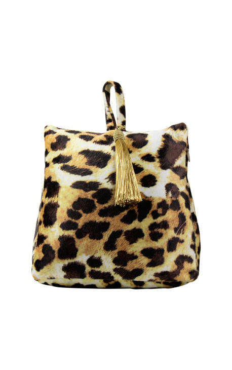 Leopard velvet door blocker wedge cushion with tassel