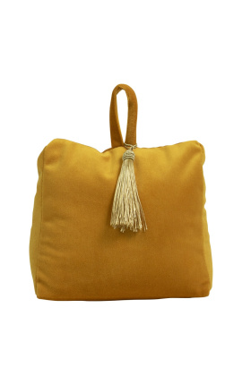 Méz színű bársony ajtóblokkoló ékpárna bojttal