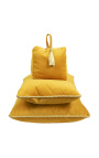 Honey colored velvet door blocker wedge cushion with tassel