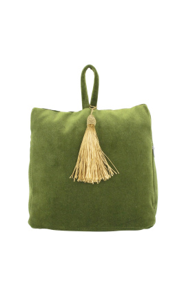 Cuscino a cuneo per porta in velluto di colore verde con guanciale