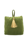 Green colored velvet door blocker wedge cushion with tassel