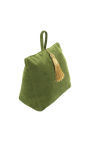 Green colored velvet door blocker wedge cushion with tassel