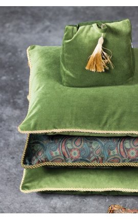 Zeleni baršunasti klinasti jastuk za blokiranje vrata s resom