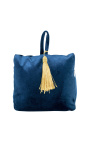 Cuscino a cuneo per porta bloccaporta in velluto blu navy con pompon