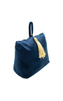 Cuscino a cuneo per porta bloccaporta in velluto blu navy con pompon