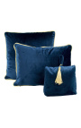 Cuscino a cuneo per porta bloccaporta in velluto blu navy con pompon