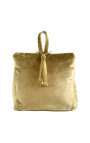 Gold colored velvet door blocker wedge cushion with tassel