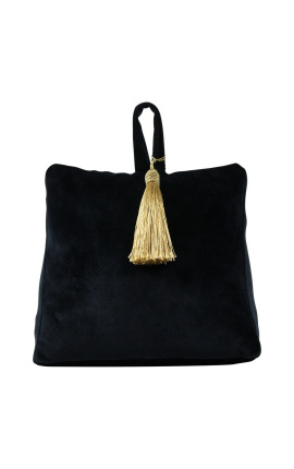 Black colored velvet door blocker wedge cushion with tassel