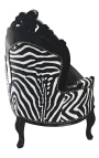 Grote barok chaise longue zebra en zwart kunstleer met zwart hout