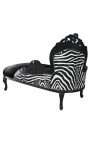 Chaise longue barroca gran imitació pell negra i respatller zebra i fusta negra