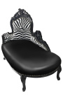 Grande barocco chaise longue zebra e pelle nera con legno nero - 11