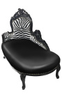 Large baroque chaise longue zebra and black leatherette with black wood