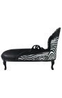 Chaise longue barroca gran imitació pell negra i respatller zebra i fusta negra