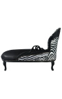 Grande chaise longue barocca similpelle nera e schienale zebrato e legno nero