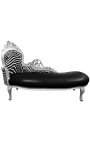 Chaise longue barroca gran imitació pell negra i respatller zebra i fusta platejada