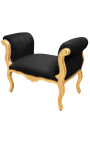 Barokowa ławka w stylu Ludwika XV czarna tkanina i złote drewno 