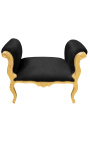 Baroque bench Louis XV style black fabric and gold wood 