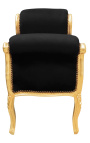 Baroque bench Louis XV style black fabric and gold wood 
