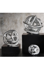Set de 4 sfere de cablu din sticla metalica si argintie