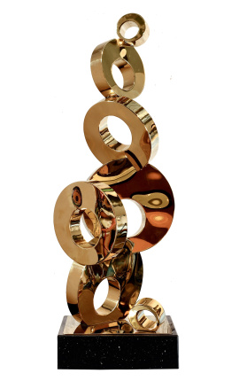 Velika suvremena skulptura od spleta zlatnih diskova