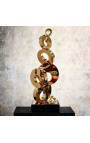 Grande sculpture contemporaine d'enchevêtrement de disques dorés