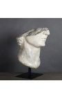 Veľká socha "Fragment hlavy Apollo" na čiernom kovovom podporu