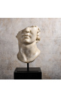 Большая скульптура "Фрагмент головы Аполлона" на черной металлической подставке