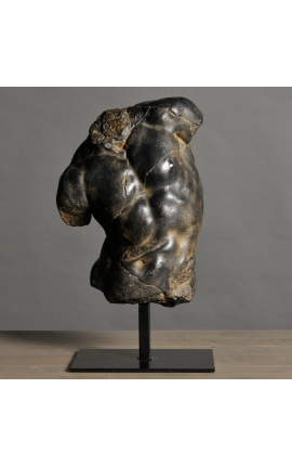 Escultura "Torso preto de Apolo" em suporte de metal preto
