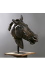 Grande sculpture "Tête de Cheval de Sélène" sur support métallique noir