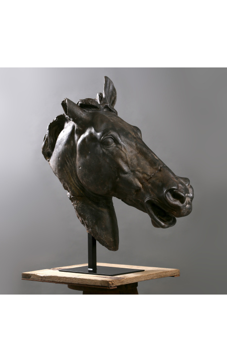 Grande sculpture "Tête de Cheval de Sélène" sur support métallique noir