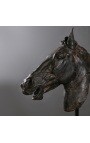 Grande sculpture "Tête de Cheval de Sélène" sur support métallique noir