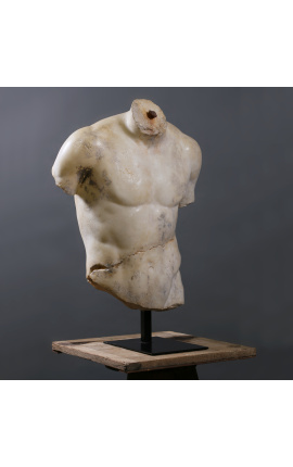 Grande scultura "Torso de Discophore" su supporto in metallo nero