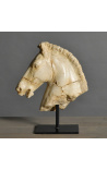 Sculpture Tête de cheval de Monti beige sur support en métal noir