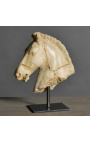 Escultura "Cap de cavall de Monti" beix sobre suport metàl·lic negre