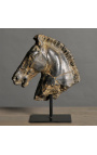 Γλυπτό "Monti's horse head" μαύρο σε μαύρο μεταλλικό στήριγμα