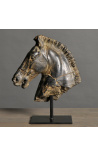 Scultura Testa di cavallo di Monti nera su supporto in metallo nero