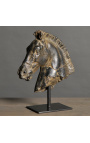 Escultura "cabeza de caballo de Monti" negro sobre soporte de metal negro