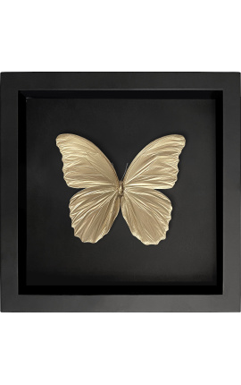 Decoratieve frame op zwarte achtergrond met goud-gekleurd "Morfo Didius" de butterfly
