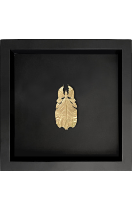 Marc decoratiu sobre fons negre amb insecte pal "Phyllium Celebicum" daurat